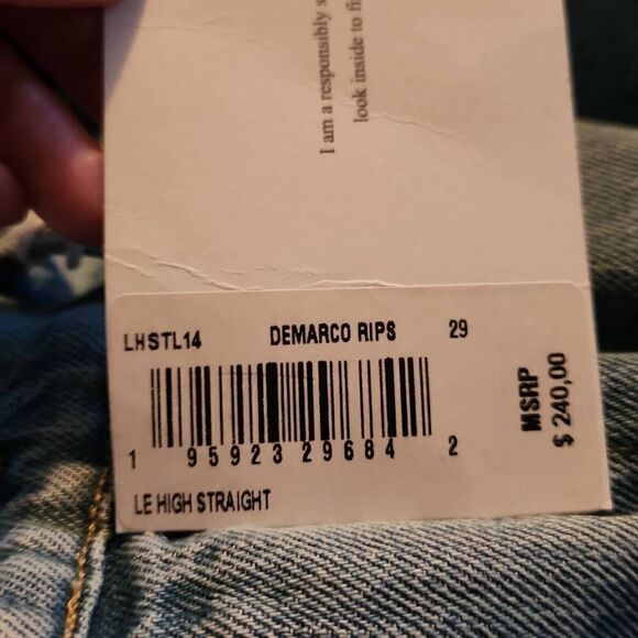 Frame Women's Size 29 / 8 Le High Rise Straight Fit Demarco Rips Blue Jeans - Picture 7 of 8